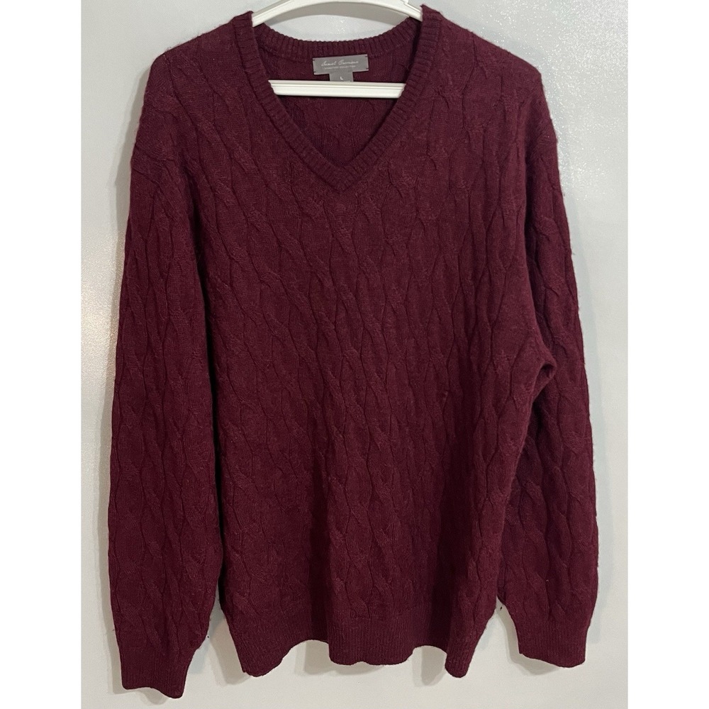 Daniel Cremieux Sweater Mens L Maroon Signature 100% Alpaca Cable V-Neck Peru